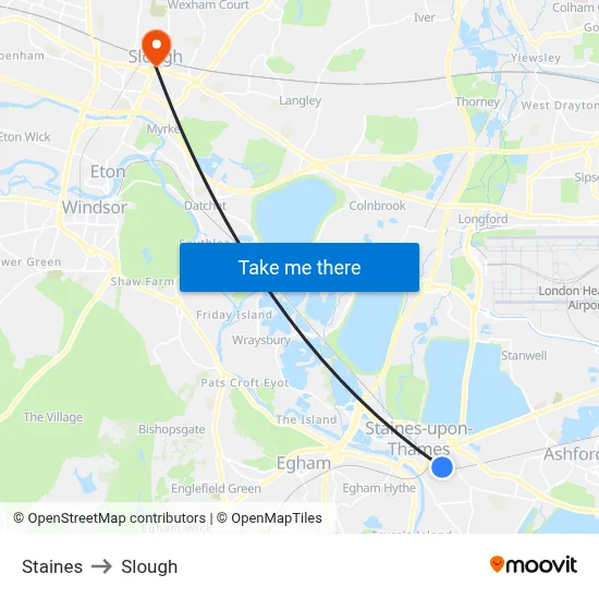 Staines to Slough map