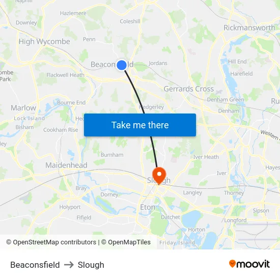 Beaconsfield to Slough map