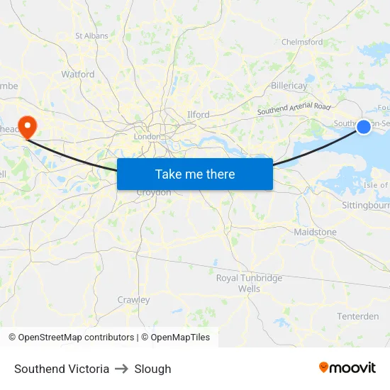 Southend Victoria to Slough map