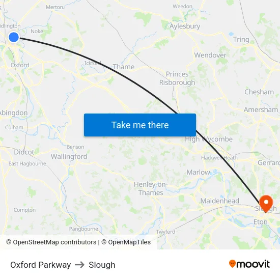 Oxford Parkway to Slough map
