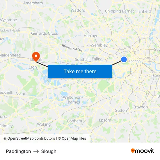 Paddington to Slough map