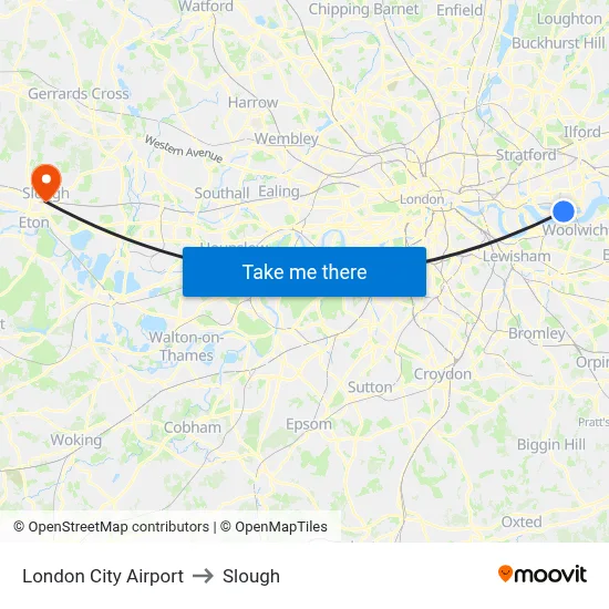 London City Airport to Slough map