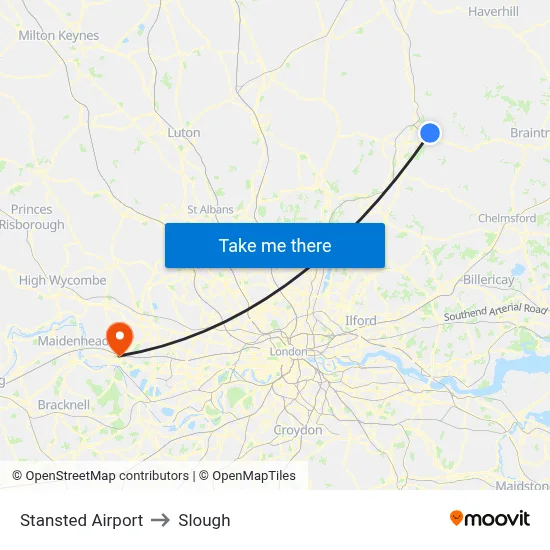 Stansted Airport to Slough map