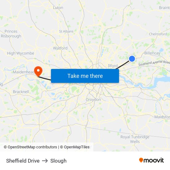 Sheffield Drive to Slough map
