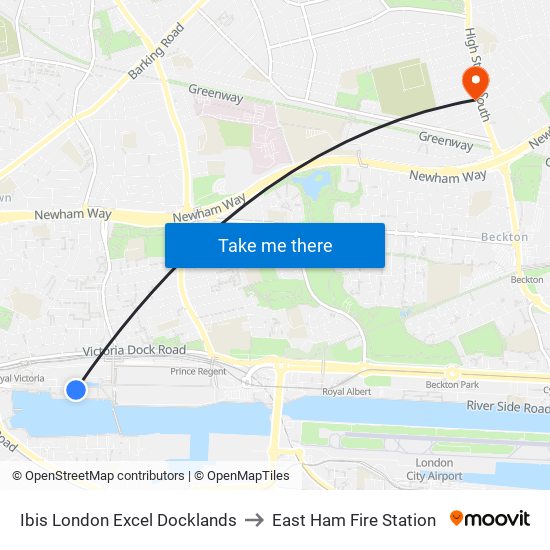 Ibis London Excel Docklands to East Ham Fire Station map