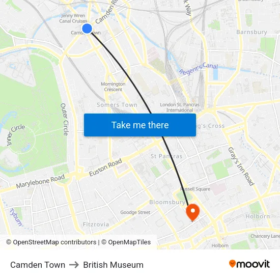Camden Town to British Museum map