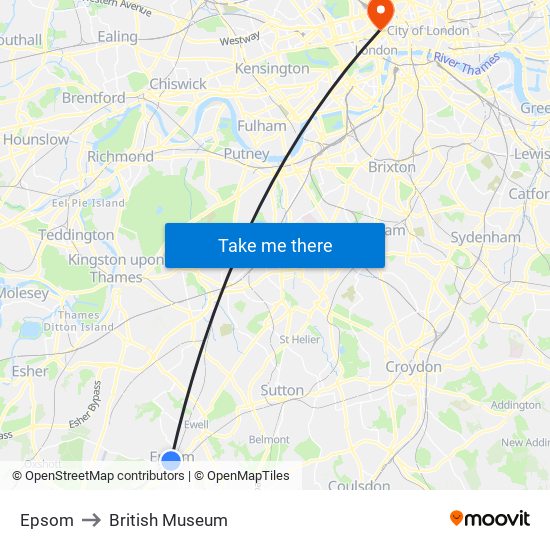 Epsom to British Museum map