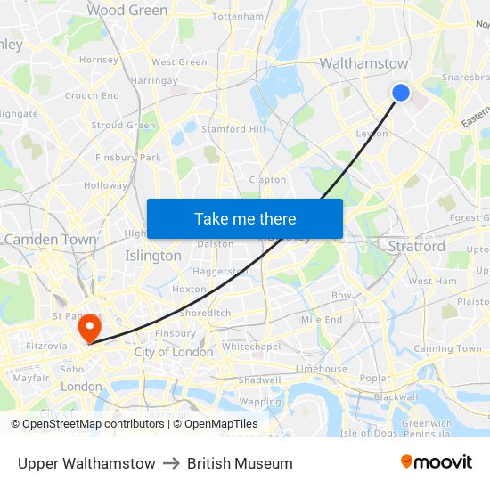 Upper Walthamstow to British Museum map