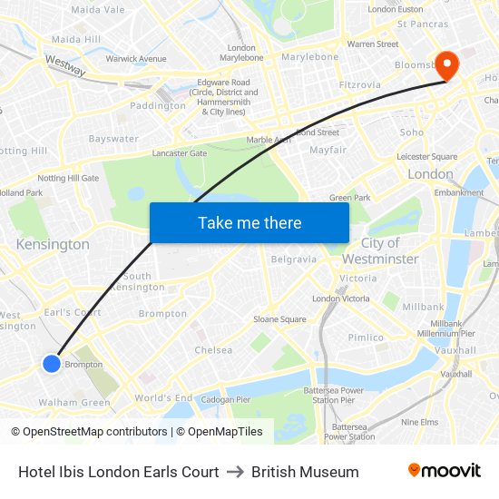 Hotel Ibis London Earls Court to British Museum map