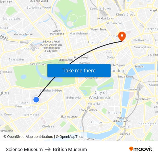 Science Museum to British Museum map