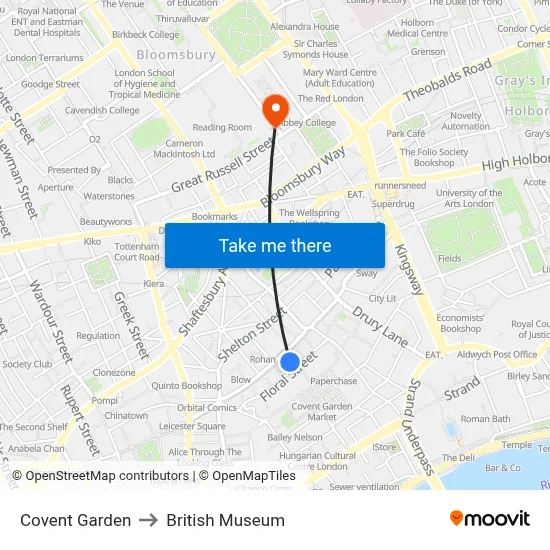 Covent Garden to British Museum map