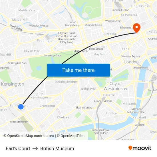 Earl's Court to British Museum map