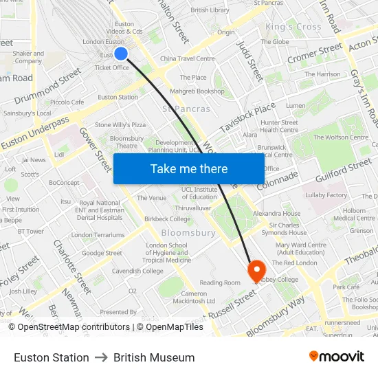 Euston Station to British Museum map