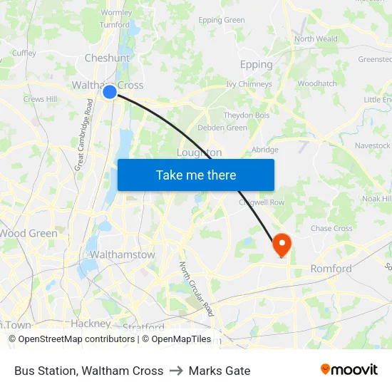 Bus Station, Waltham Cross to Marks Gate map