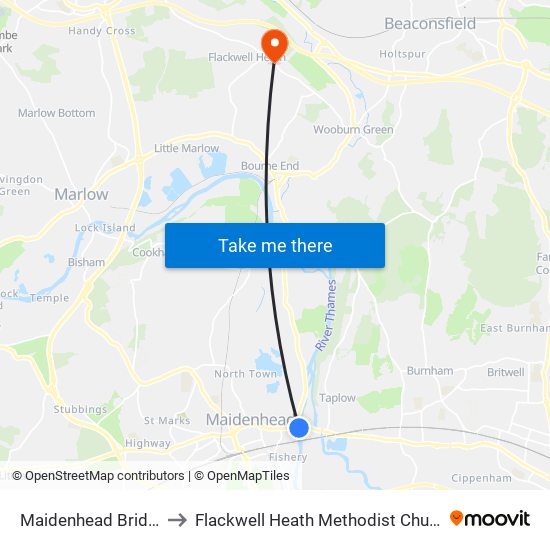 Maidenhead Bridge to Flackwell Heath Methodist Church map