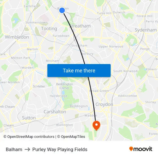 Balham to Purley Way Playing Fields map