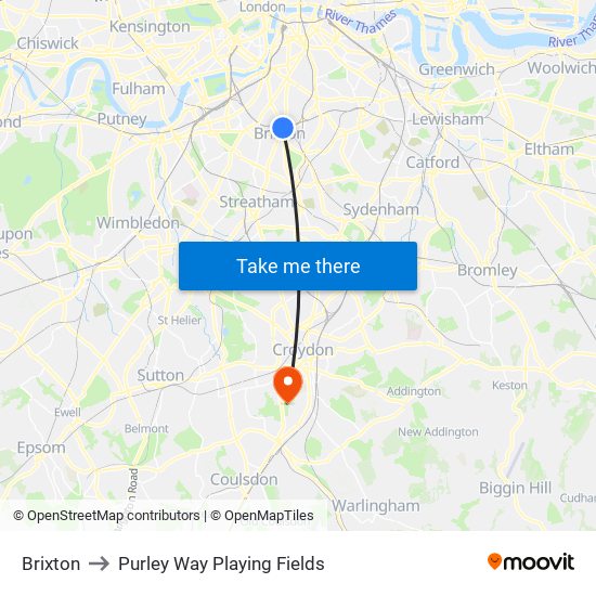 Brixton to Purley Way Playing Fields map