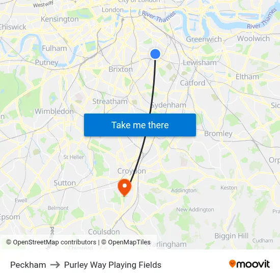 Peckham to Purley Way Playing Fields map