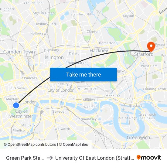 Green Park Station (H) to University Of East London (Stratford Campus) map