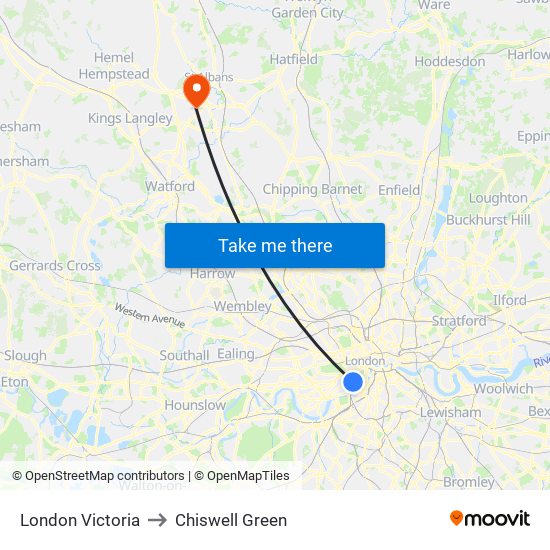 London Victoria to Chiswell Green map