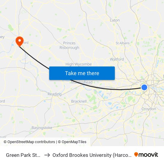 Green Park Station (H) to Oxford Brookes University (Harcourt Hill Campus) map