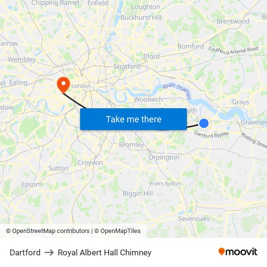 Dartford to Royal Albert Hall Chimney map