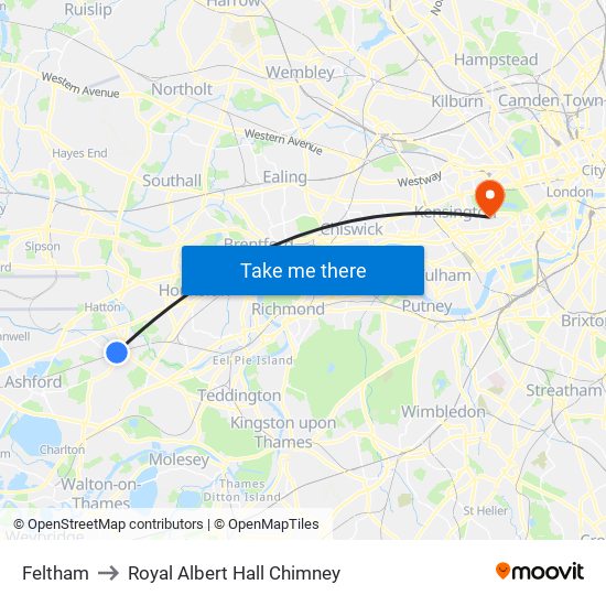 Feltham to Royal Albert Hall Chimney map