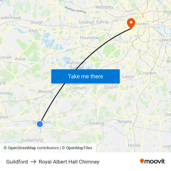 Guildford to Royal Albert Hall Chimney map