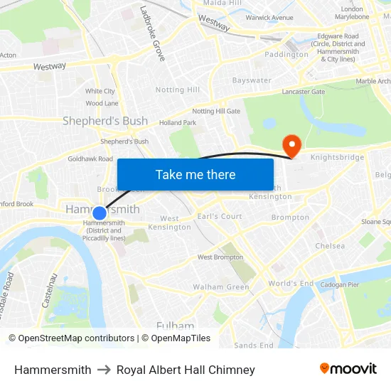 Hammersmith to Royal Albert Hall Chimney map