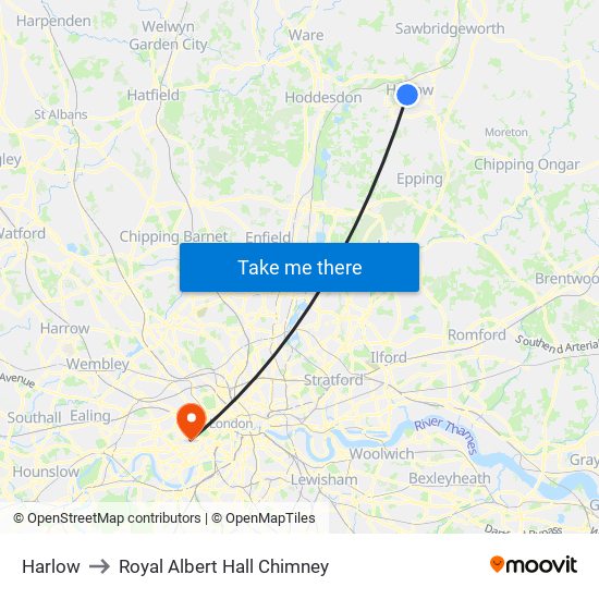 Harlow to Royal Albert Hall Chimney map