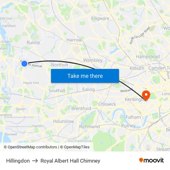 Hillingdon to Royal Albert Hall Chimney map