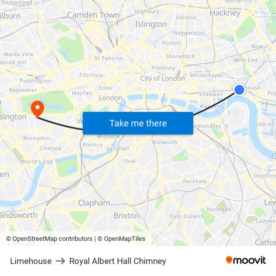 Limehouse to Royal Albert Hall Chimney map