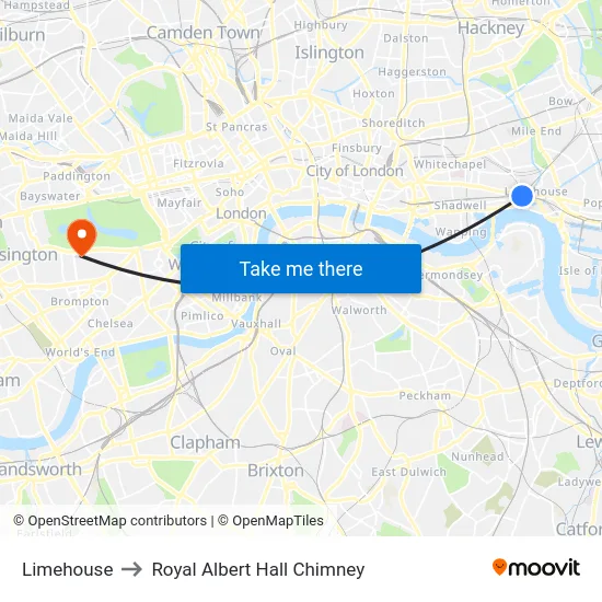 Limehouse to Royal Albert Hall Chimney map