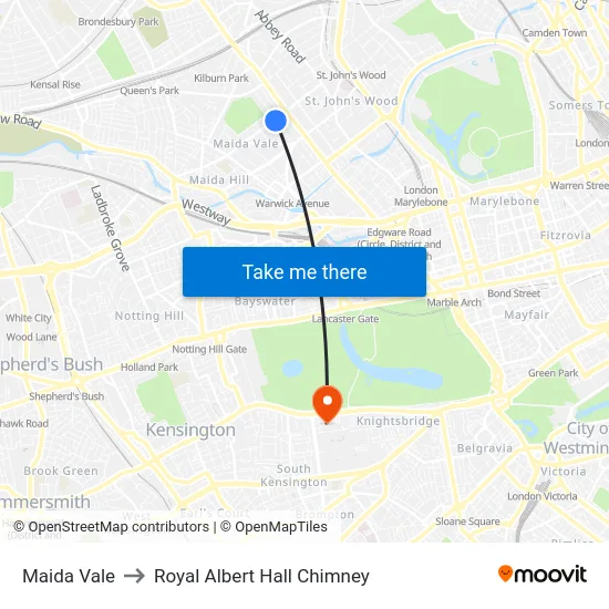 Maida Vale to Royal Albert Hall Chimney map