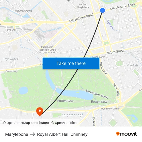 Marylebone to Royal Albert Hall Chimney map