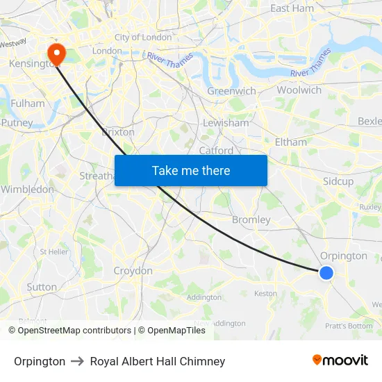 Orpington to Royal Albert Hall Chimney map