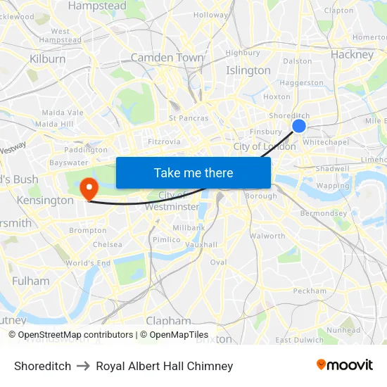 Shoreditch to Royal Albert Hall Chimney map