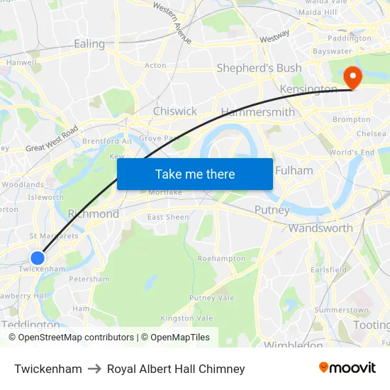 Twickenham to Royal Albert Hall Chimney map