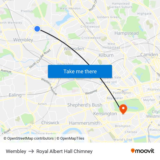 Wembley to Royal Albert Hall Chimney map