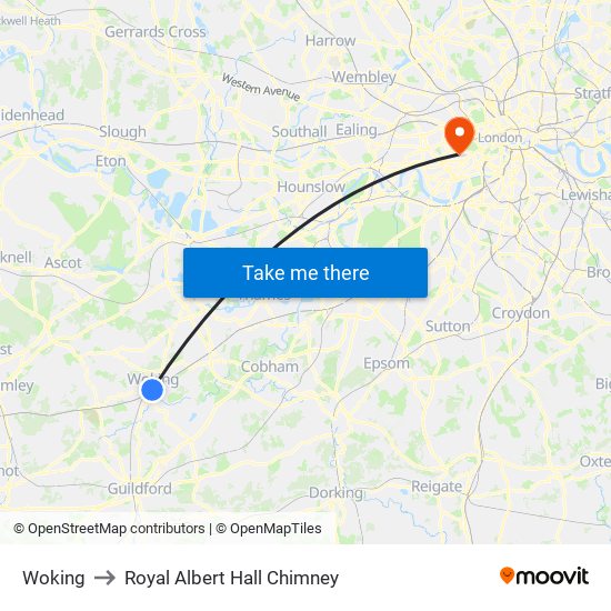 Woking to Royal Albert Hall Chimney map