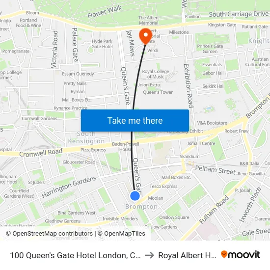 100 Queen's Gate Hotel London, Curio Collection by Hilton to Royal Albert Hall Chimney map