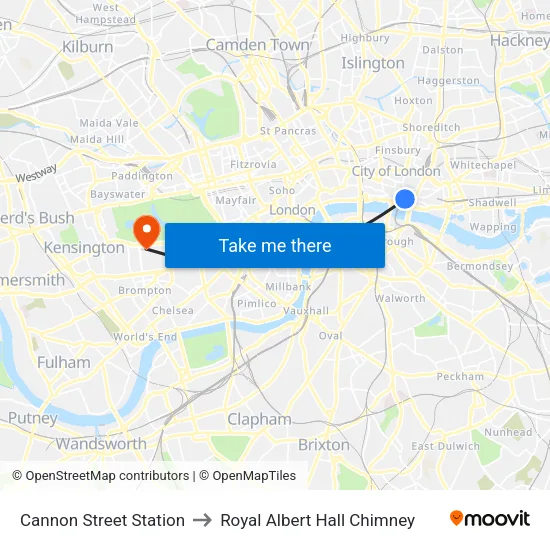 Cannon Street Station to Royal Albert Hall Chimney map