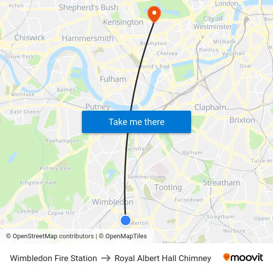 Wimbledon Fire Station to Royal Albert Hall Chimney map