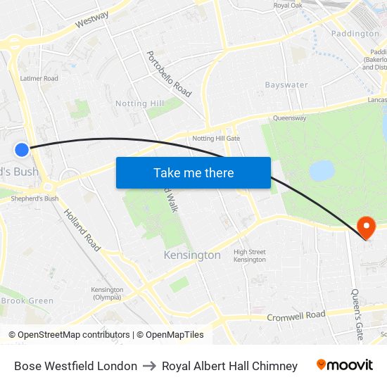 Bose Westfield London to Royal Albert Hall Chimney map