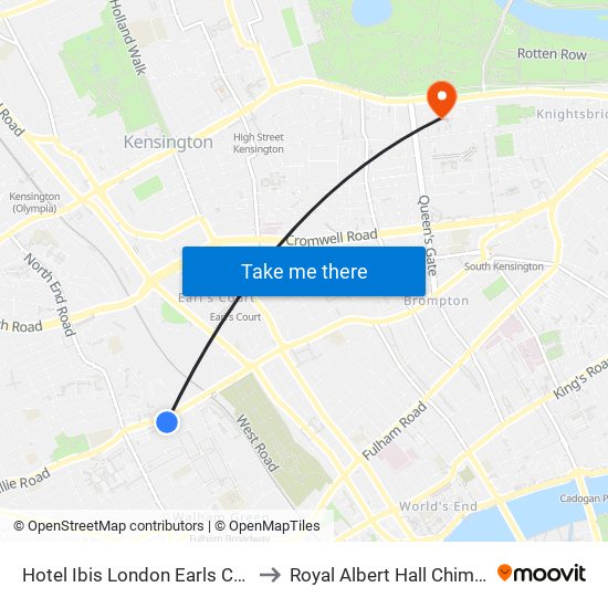 Hotel Ibis London Earls Court to Royal Albert Hall Chimney map