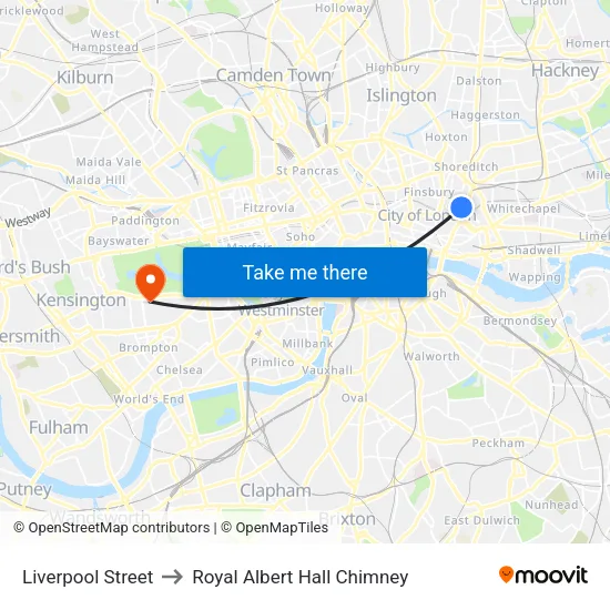 Liverpool Street to Royal Albert Hall Chimney map