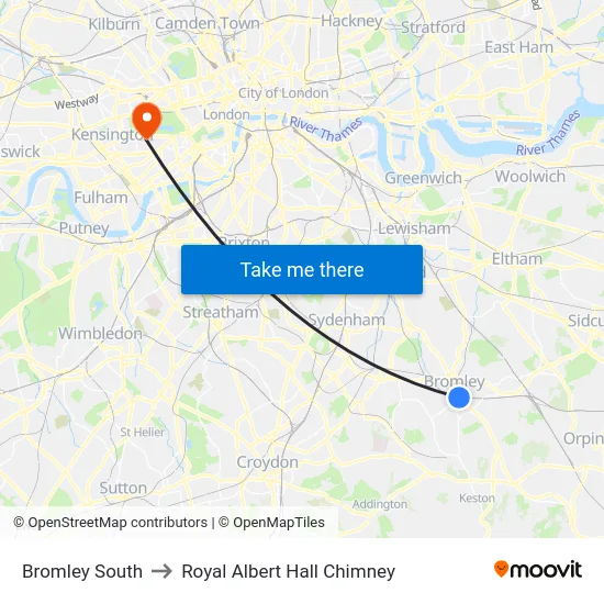 Bromley South to Royal Albert Hall Chimney map