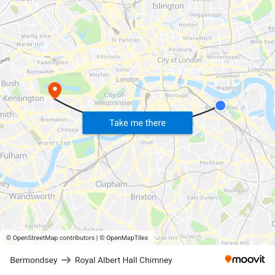 Bermondsey to Royal Albert Hall Chimney map