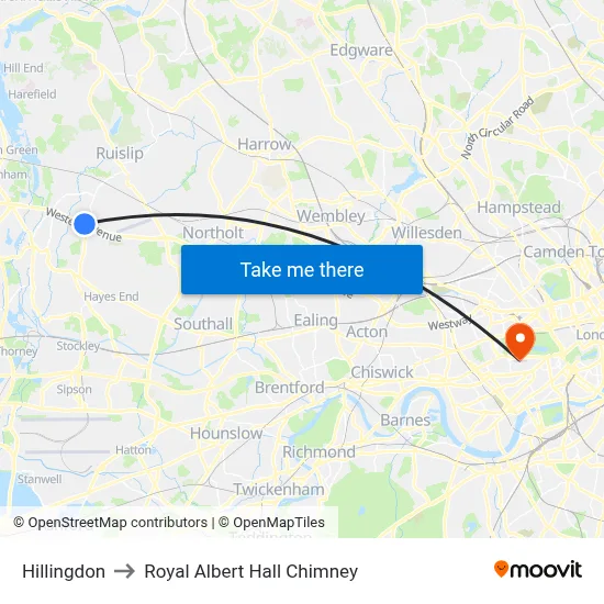 Hillingdon to Royal Albert Hall Chimney map