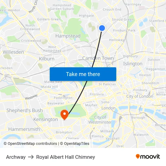 Archway to Royal Albert Hall Chimney map